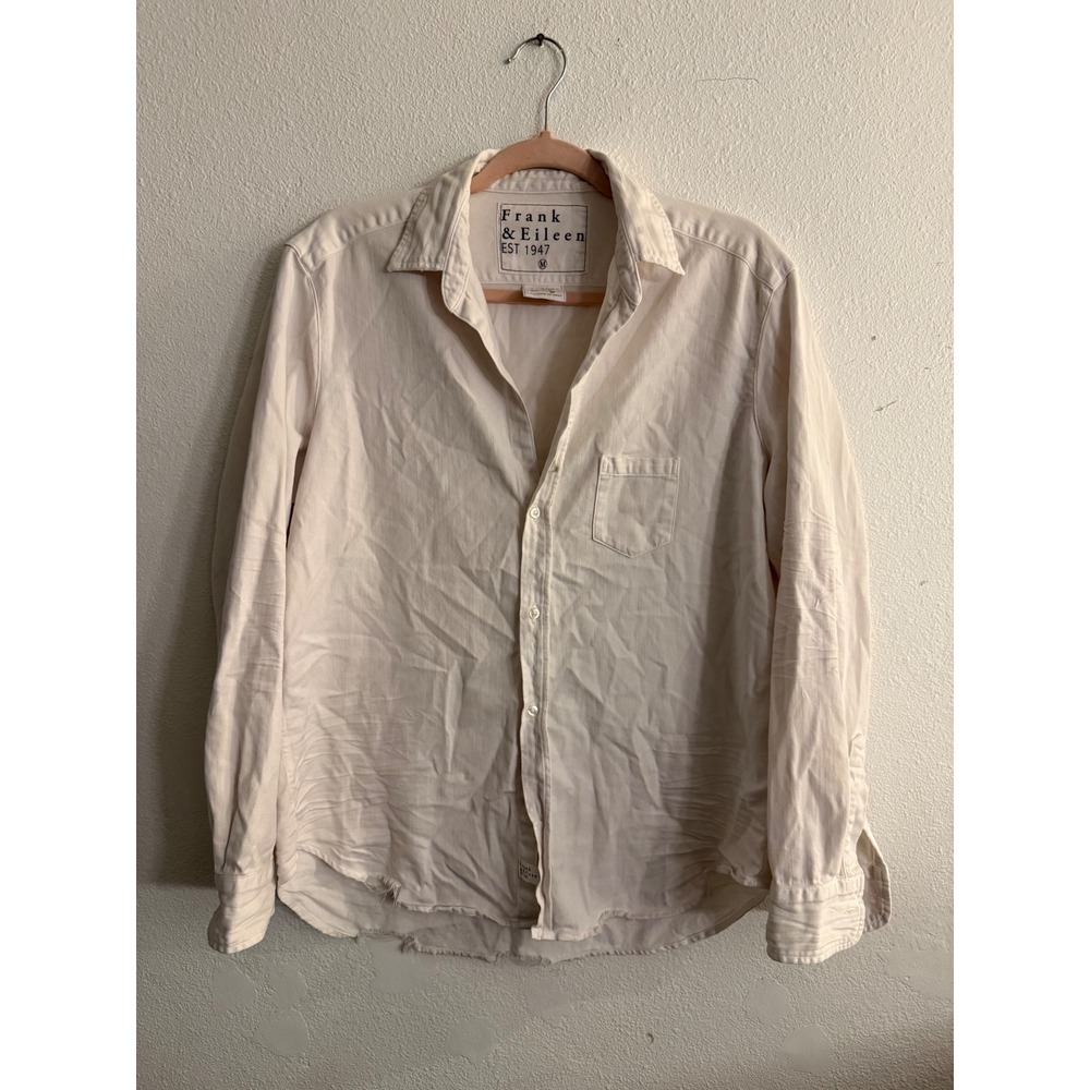 Frank & Eileen Eileen Blouse Off White Italian Cotton Distressed Hem Womens M
